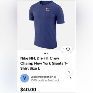 NY Giants Nike Players coaches sideline NFL Dri-FIT Crew Champ T-Shirt Lg.